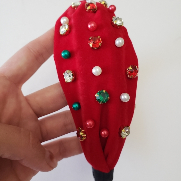 New Christmas Pearl Headband Creative Fried Dough Twists Braid Red Green - Picture 8 of 9